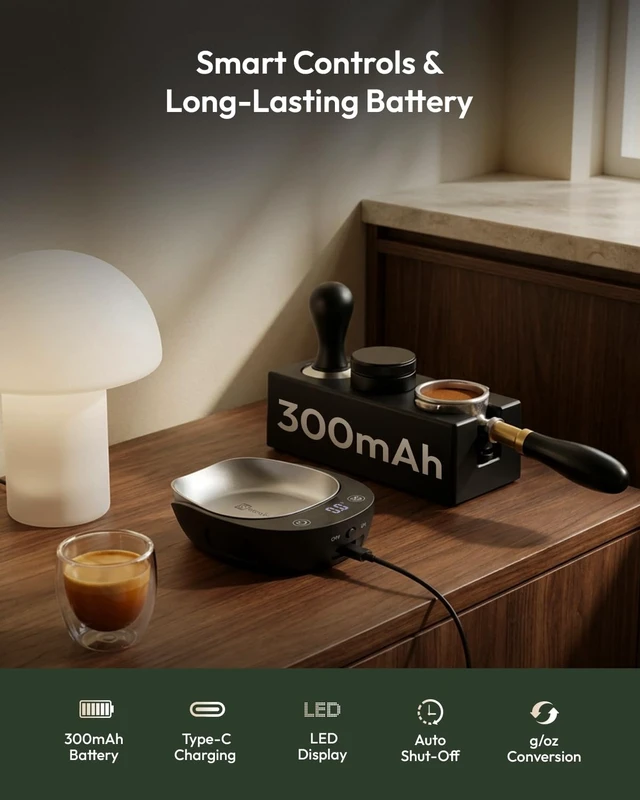 Alt view image 6 of 7 - Coffee Bean Scale Set with Tray and Spritzer, 500g/0.1g | 0.3g Low-Start Scale with Magnetic Removable Metal Tray, 8ml Fine-Mist Spritzer and USB-C Charging for Single-Dose Prep