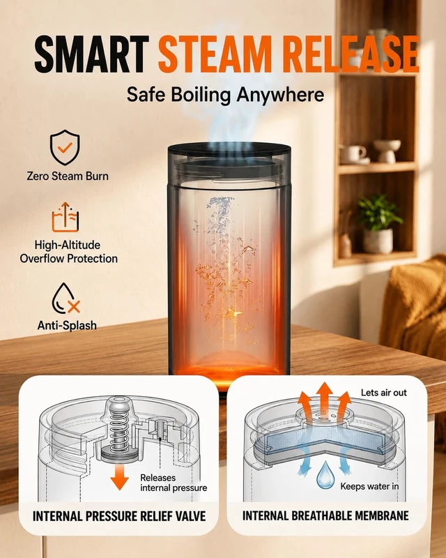 Alt view image 5 of 7 - Portable Electric Kettle 15oz, 1°F Precise Temp Control, UL Certified | 120V, 316 Stainless Steel, Anti-Scald Steam Tech, Auto Shut-off, Perfect for Travel, Hotel, Office, Mini Kettle Water Boiler