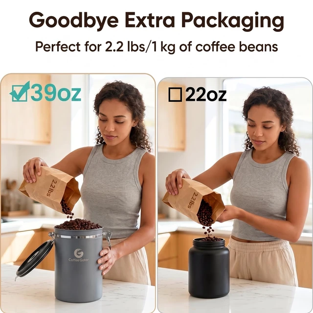 Alt view image 5 of 6 - Coffee Canister, 39oz Large Airtight Stainless Steel Container | w/ Date Tracker Scoop, Kitchen Food Storage Jars for Beans Ground, Espresso, Rice,Tea, Sugar,Cookie, Bar Accessories,Gifts