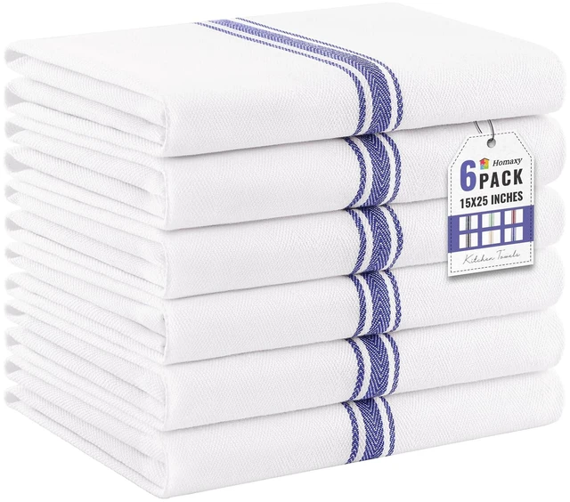 Main image of 100% Ring Spun Cotton Kitchen Towels 6 Pack, Blue Stripe | 15 x 25 Inch, Highly Absorbent Dish Towels for Kitchen Drying, Reusable Cleaning Cloths, Soft Tea Towels with Hanging Loop