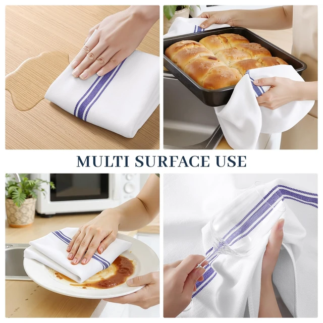 Alt view image 3 of 7 - 100% Ring Spun Cotton Kitchen Towels 6 Pack, Blue Stripe | 15 x 25 Inch, Highly Absorbent Dish Towels for Kitchen Drying, Reusable Cleaning Cloths, Soft Tea Towels with Hanging Loop
