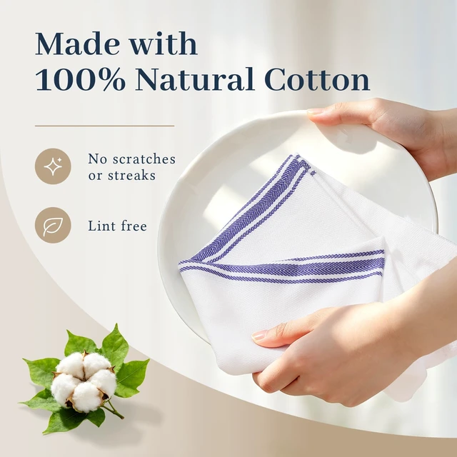 Alt view image 2 of 7 - 100% Ring Spun Cotton Kitchen Towels 6 Pack, Blue Stripe | 15 x 25 Inch, Highly Absorbent Dish Towels for Kitchen Drying, Reusable Cleaning Cloths, Soft Tea Towels with Hanging Loop