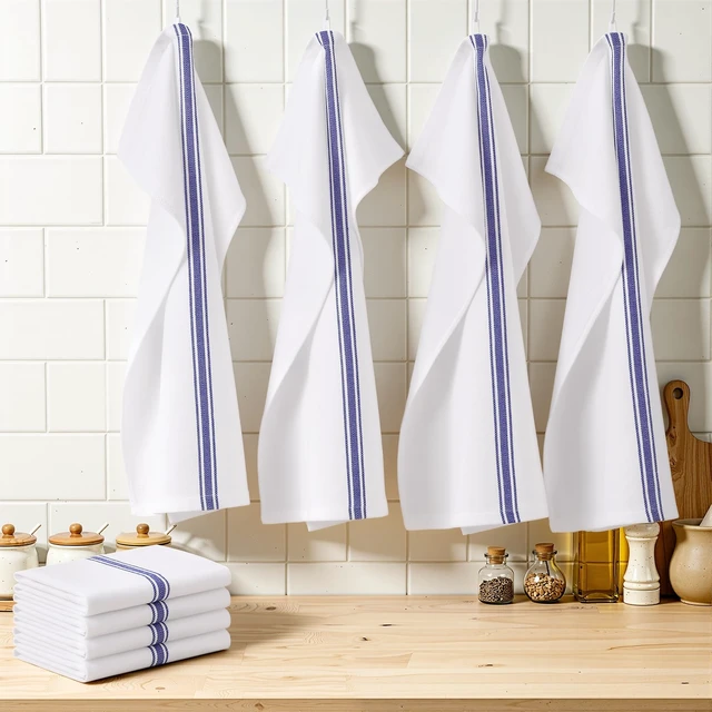 Alt view image 6 of 7 - 100% Ring Spun Cotton Kitchen Towels 6 Pack, Blue Stripe | 15 x 25 Inch, Highly Absorbent Dish Towels for Kitchen Drying, Reusable Cleaning Cloths, Soft Tea Towels with Hanging Loop