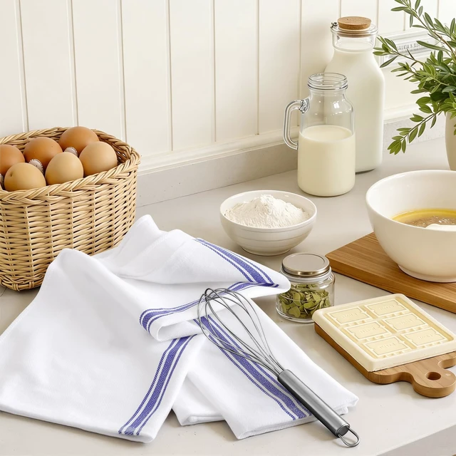 Alt view image 7 of 7 - 100% Ring Spun Cotton Kitchen Towels 6 Pack, Blue Stripe | 15 x 25 Inch, Highly Absorbent Dish Towels for Kitchen Drying, Reusable Cleaning Cloths, Soft Tea Towels with Hanging Loop