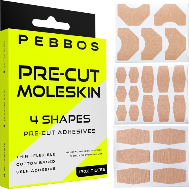 Main image of Moleskin Adhesive Shapes 120 Pre-Cut Pieces 4 Sizes | Cotton Fabric | Thin & Flexible | Water-Resistant | Pre-Cut Shapes