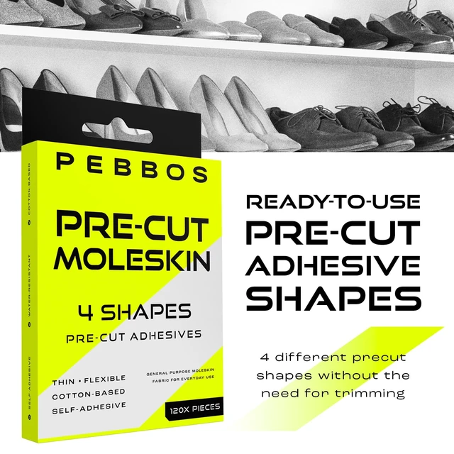 Alt view image 2 of 6 - Moleskin Adhesive Shapes 120 Pre-Cut Pieces 4 Sizes | Cotton Fabric | Thin & Flexible | Water-Resistant | Pre-Cut Shapes