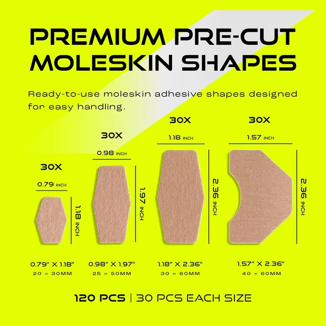 Alt view image 3 of 6 - Moleskin Adhesive Shapes 120 Pre-Cut Pieces 4 Sizes | Cotton Fabric | Thin & Flexible | Water-Resistant | Pre-Cut Shapes