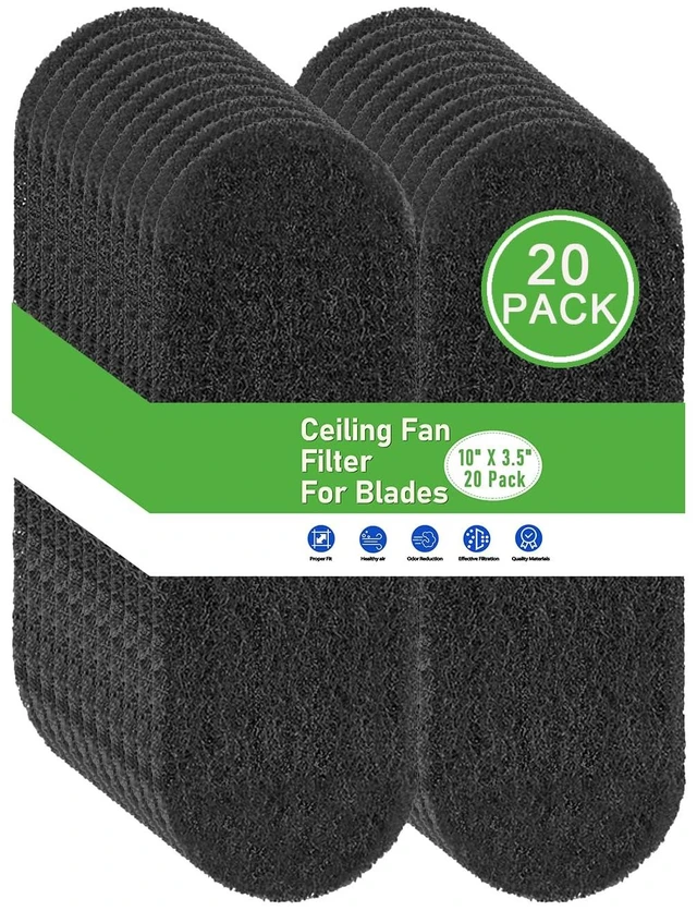 Main image of 20 Pack Ceiling Fan Filters for Blades, Activated Carbon Fan Filter, Holds Dust/Pollen/Pet Dander, Universal Ceiling Air Filters-Improves Indoor Air Quality, Dust Catcher (20 Pcs)