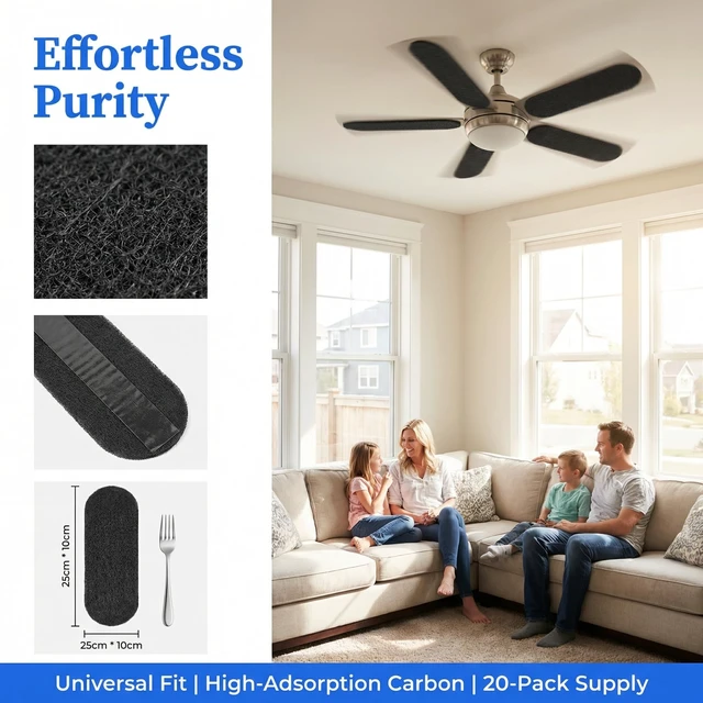Alt view image 3 of 7 - 20 Pack Ceiling Fan Filters for Blades, Activated Carbon Fan Filter, Holds Dust/Pollen/Pet Dander, Universal Ceiling Air Filters-Improves Indoor Air Quality, Dust Catcher (20 Pcs)