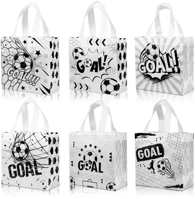 Main image of 12 Pack Soccer Goodie Bags with Handles: Soccer Party Favor Bags for Treat Candy & Snacks - Reusable Non-Woven Small Gift Bags for Kids Birthday, Sports Events, Game Day & School Activities