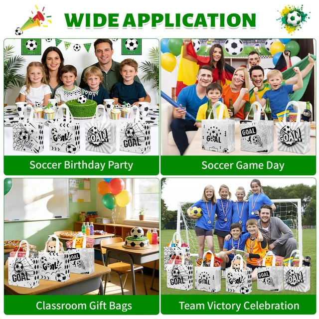 Alt view image 6 of 7 - 12 Pack Soccer Goodie Bags with Handles: Soccer Party Favor Bags for Treat Candy & Snacks - Reusable Non-Woven Small Gift Bags for Kids Birthday, Sports Events, Game Day & School Activities