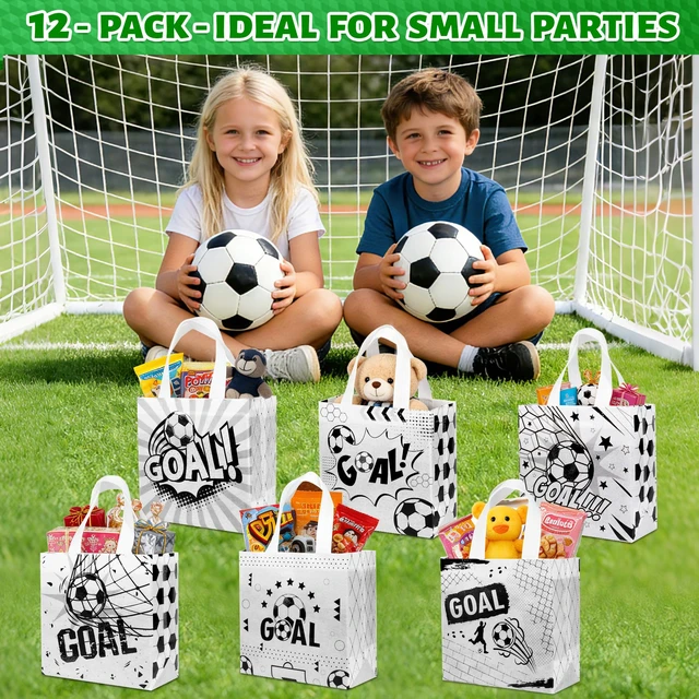 Alt view image 5 of 7 - 12 Pack Soccer Goodie Bags with Handles: Soccer Party Favor Bags for Treat Candy & Snacks - Reusable Non-Woven Small Gift Bags for Kids Birthday, Sports Events, Game Day & School Activities