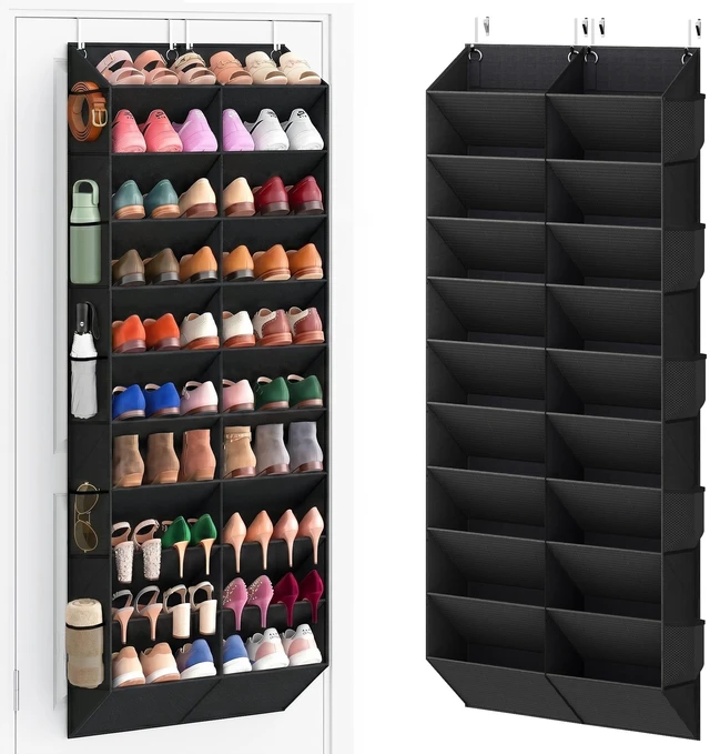 Main image of 20-30 Pairs Over the Door Shoe Organizer with Side Mesh Pockets | Black 10-Tier Hanging Shoe Storage for Closet, Breathable Door Shoe Rack Holds Sneakers, Boots, Heels & Daily Essentials