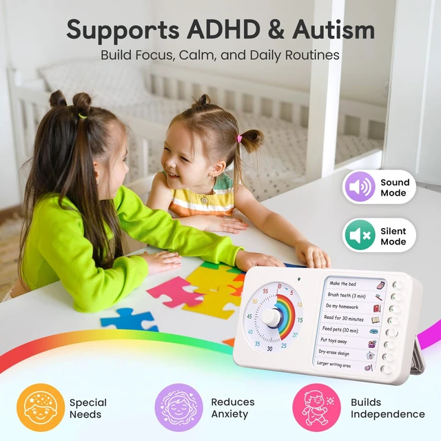Alt view image 5 of 7 - 2-in-1 Visual Timer ADHD with Task Board, to-Do List, Checklist | Dry Erase Chore Chart and Visual Schedule for Kids ADHD, Rainbow Countdown Timer for Classroom, Home, Homeschool (White)