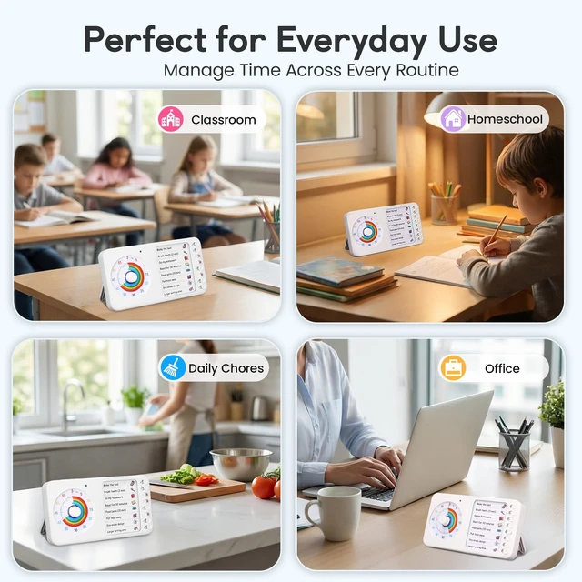 Alt view image 7 of 7 - 2-in-1 Visual Timer ADHD with Task Board, to-Do List, Checklist | Dry Erase Chore Chart and Visual Schedule for Kids ADHD, Rainbow Countdown Timer for Classroom, Home, Homeschool (White)