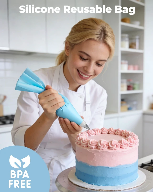 Alt view image 6 of 7 - 124 Icing Piping Bags and Tips Set Frosting Cake Decorating Kit Blue | Baking Supplies Tools, 100 +1 Piping Bags 12", 16 Icing Piping Tips, Reusable Pastry Bag, 3 Scrapers, for Beginners & Pros