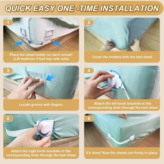 Alt view image 7 of 7 - Lock Bed Sheet Holders for Corners, US Patented Sheet Straps with Anti-Slip Pads & Knob Locks to Keep Sheets Tight&Neat, 4Pcs Heavy-Duty Bed Sheet Grippers for All Mattress, Easy One-Time Installation