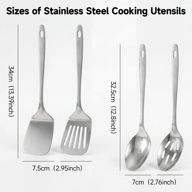 Alt view image 2 of 7 - 4PCS Stainless Steel Kitchen Cooking Utensils Spatula & Spoons Set | Solid & Slotted Turners, Serving & Slotted Spoons, Heat Resistant, For Flipping Fish, Eggs and Pancakes, Dishwasher Safe