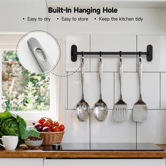Alt view image 5 of 7 - 4PCS Stainless Steel Kitchen Cooking Utensils Spatula & Spoons Set | Solid & Slotted Turners, Serving & Slotted Spoons, Heat Resistant, For Flipping Fish, Eggs and Pancakes, Dishwasher Safe