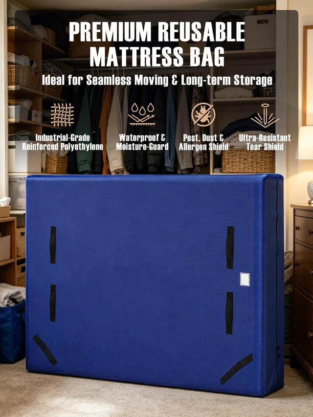 Alt view image 2 of 7 - Heavy Duty Mattress Moving Bag with Ergonomic Handles, Blue, Queen | Base Cradle Webbing and Ergonomic Stair Carry Handles with Waterproof Dustproof Seal for Secure Mattress Moving and Storage