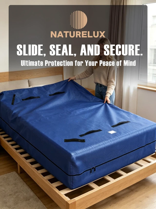 Alt view image 3 of 7 - Heavy Duty Mattress Moving Bag with Ergonomic Handles, Blue, Queen | Base Cradle Webbing and Ergonomic Stair Carry Handles with Waterproof Dustproof Seal for Secure Mattress Moving and Storage