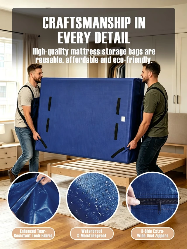 Alt view image 6 of 7 - Heavy Duty Mattress Moving Bag with Ergonomic Handles, Blue, Queen | Base Cradle Webbing and Ergonomic Stair Carry Handles with Waterproof Dustproof Seal for Secure Mattress Moving and Storage