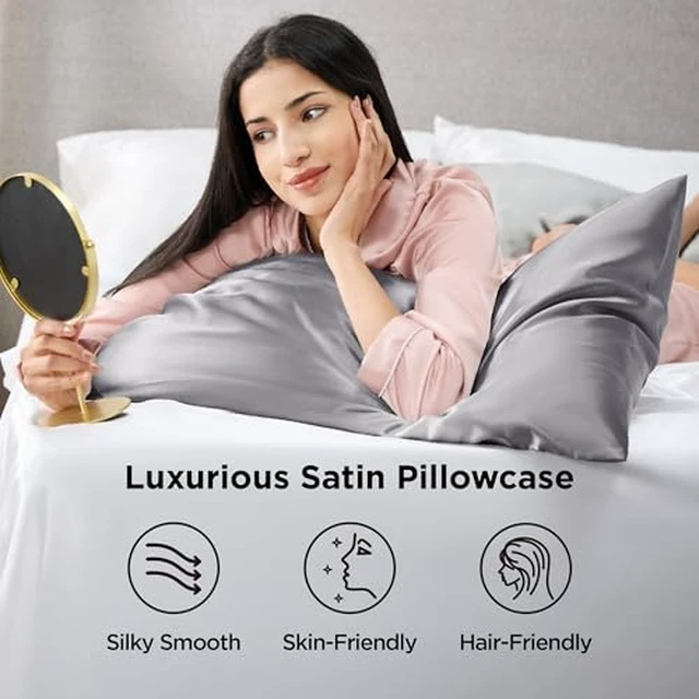 Alt view image 2 of 7 - Satin Pillowcases, Similar to Silk Pillowcase 8 Pack,Cooling Pillow Case for Sleeping Women with Envelope Closure, Gifts for Women Men, Dark Grey, Queen Size, 20x30 Inches, 8pcs