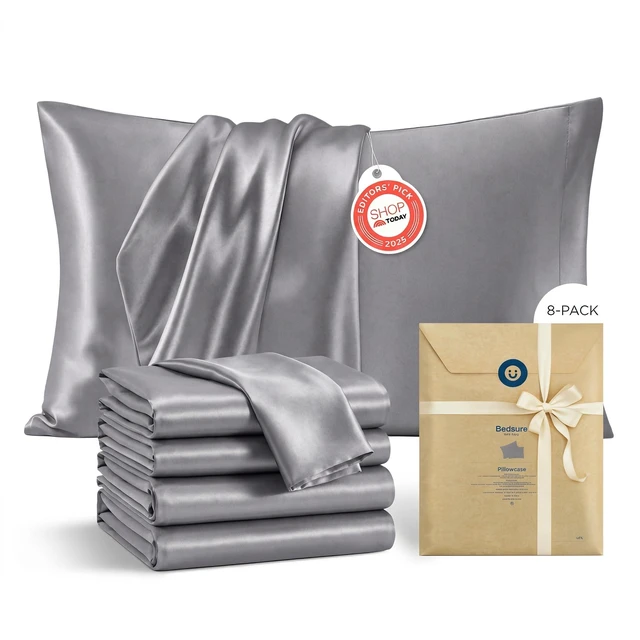 Main image of Satin Pillowcases, Similar to Silk Pillowcase 8 Pack,Cooling Pillow Case for Sleeping Women with Envelope Closure, Gifts for Women Men, Dark Grey, Queen Size, 20x30 Inches, 8pcs