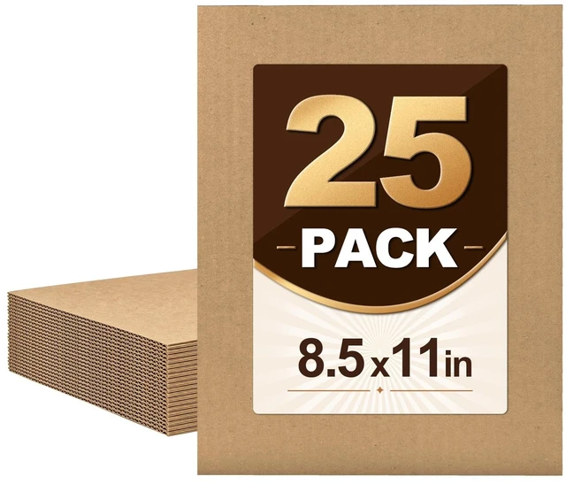 Main image of 25 Pack Corrugated Cardboard Sheets, 8.5in x 11in | Thick Single Wall Flat Cardboard Paper Inserts for Shipping Mailing Packing DIY Craf