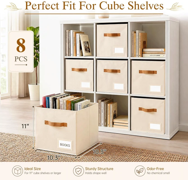 Alt view image 2 of 7 - Storage Cubes 8 Pack, 11 Inch Fabric Storage Cubes Organizer Bins with Labels, Odor-Free & Sturdy PP Structure, Cubby Baskets for Closet, Shelves, Toys & Nursery (Beige)