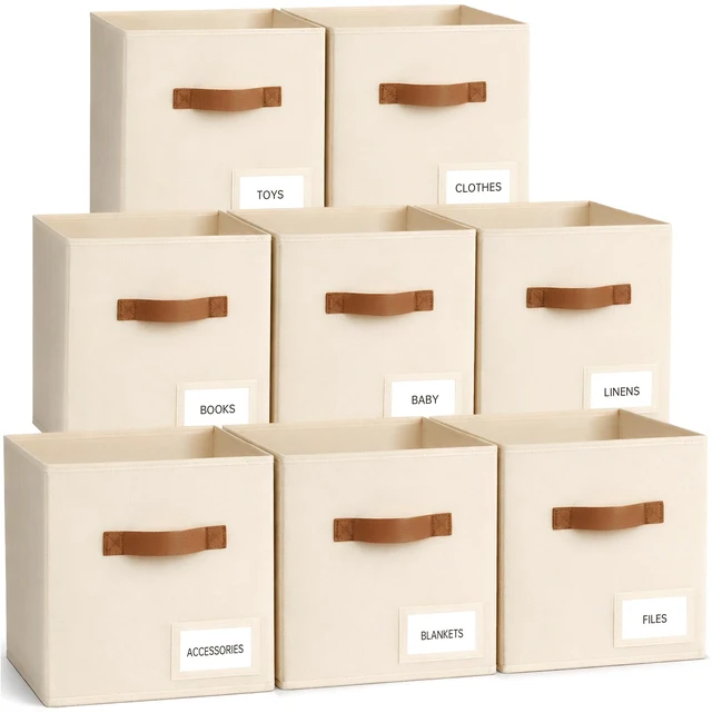 Main image of Storage Cubes 8 Pack, 11 Inch Fabric Storage Cubes Organizer Bins with Labels, Odor-Free & Sturdy PP Structure, Cubby Baskets for Closet, Shelves, Toys & Nursery (Beige)