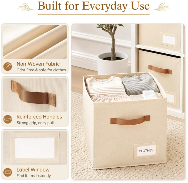 Alt view image 3 of 7 - Storage Cubes 8 Pack, 11 Inch Fabric Storage Cubes Organizer Bins with Labels, Odor-Free & Sturdy PP Structure, Cubby Baskets for Closet, Shelves, Toys & Nursery (Beige)