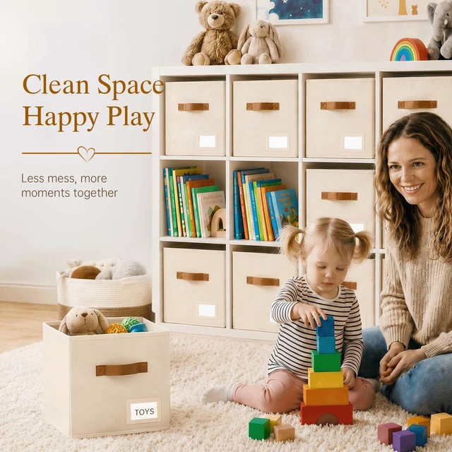 Alt view image 4 of 7 - Storage Cubes 8 Pack, 11 Inch Fabric Storage Cubes Organizer Bins with Labels, Odor-Free & Sturdy PP Structure, Cubby Baskets for Closet, Shelves, Toys & Nursery (Beige)