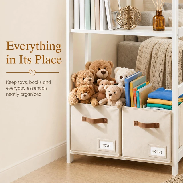 Alt view image 5 of 7 - Storage Cubes 8 Pack, 11 Inch Fabric Storage Cubes Organizer Bins with Labels, Odor-Free & Sturdy PP Structure, Cubby Baskets for Closet, Shelves, Toys & Nursery (Beige)
