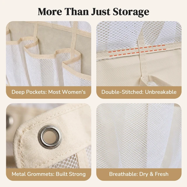 Alt view image 6 of 7 - 48 Pockets Over the Door Shoe Organizer, Mesh Hanging Shoe Rack for Women, 6-Column Heavy Duty Shoe Storage for Sneakers & Heels, Behind Door Holder for Entryway Bedroom Dorm College, Beige