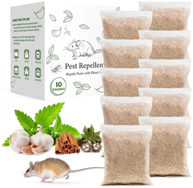 Main image of Pest Rodent Repellent Pouches, Peppermint Oil for Mouse, Roach, Ant, Spider, Squirrel, Mice, Rats, Pest Control Indoor Outdoor, Natural Mouse Deterrent Replace Traps Poison Family Pet Safe,10 Pack