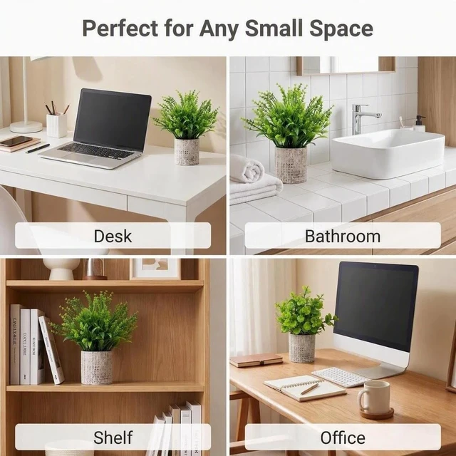 Alt view image 2 of 7 - Small Artificial Potted Plants for Desk Decor, Mini Fake Plants for Bathroom, Office Desk Decor, Shelf Home Decor, Realistic Faux Greenery Indoor