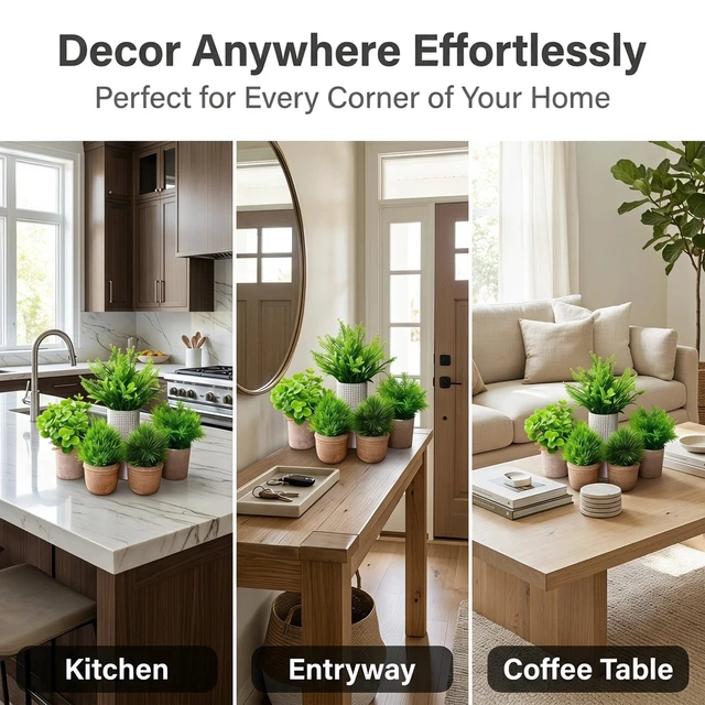 Alt view image 7 of 7 - Small Artificial Potted Plants for Desk Decor, Mini Fake Plants for Bathroom, Office Desk Decor, Shelf Home Decor, Realistic Faux Greenery Indoor