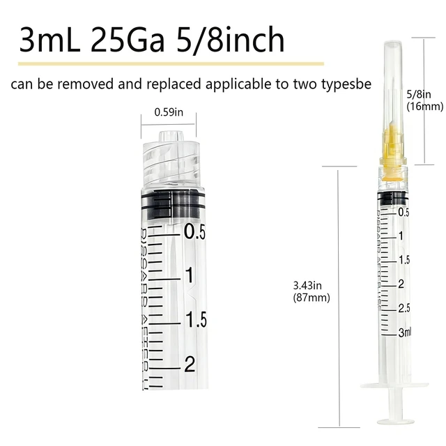 Alt view image 2 of 7 - 30Pack 3mL/cc with 25Ga 5/8 inch for Lab,Liquid Measuring | 3cc 25Ga 5/8(16mm) Luer lock Individually Wrapped,Removable,