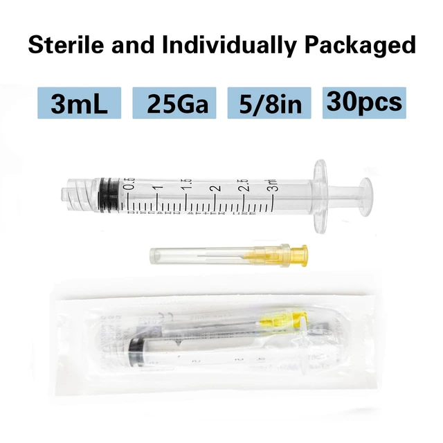 Alt view image 5 of 7 - 30Pack 3mL/cc with 25Ga 5/8 inch for Lab,Liquid Measuring | 3cc 25Ga 5/8(16mm) Luer lock Individually Wrapped,Removable,