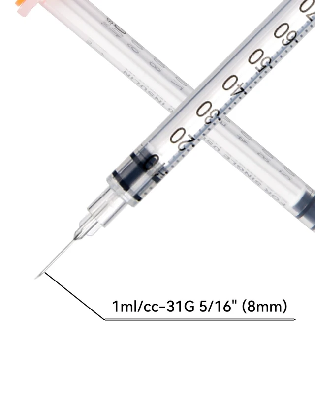 Alt view image 2 of 6 - 30PACK 1ml/cc Syringe, U-100 31G 5/16" (8mm) Disposable Syringe | Individually Wrapped Lab Supplies