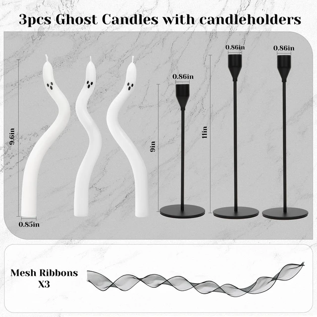 Alt view image 2 of 6 - Halloween Decorations indoor-3Pcs Twisting Ghost Candles Decor with Candle Holders,Ribbons,Vintage Candlestick Holders Decoration,Halloween centerpieces for Party Table Fireplace Decorations