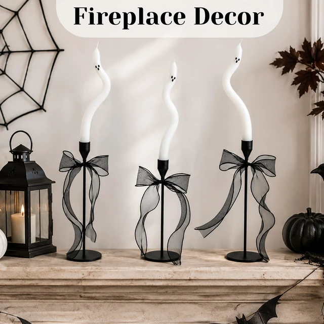Alt view image 3 of 6 - Halloween Decorations indoor-3Pcs Twisting Ghost Candles Decor with Candle Holders,Ribbons,Vintage Candlestick Holders Decoration,Halloween centerpieces for Party Table Fireplace Decorations