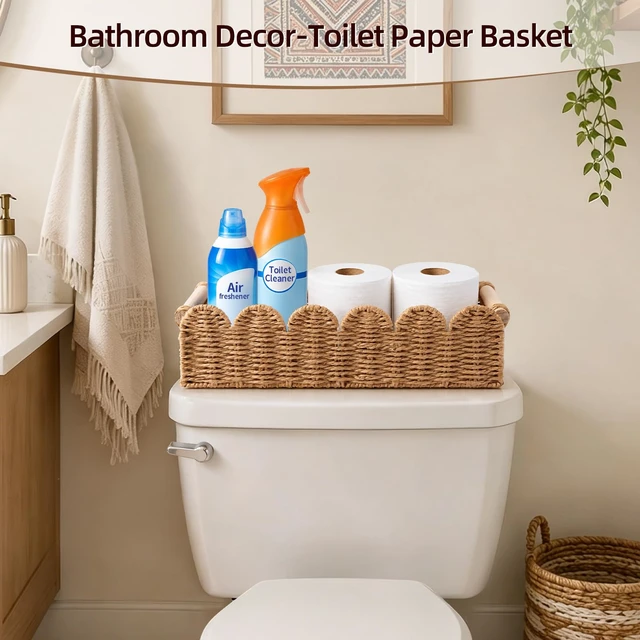 Alt view image 2 of 7 - Bathroom DecorHome Decor,Bathroom OrganizerRoom Decor,Toilet Paper Holder | Wicker Basket,Bathroom Storage,Bathroom Accessories,Bathroom Wall Decor,Bathroom Essentials,House Decor,Boho Farmhouse Decor