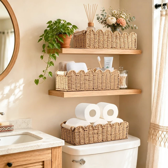 Alt view image 3 of 7 - Bathroom DecorHome Decor,Bathroom OrganizerRoom Decor,Toilet Paper Holder | Wicker Basket,Bathroom Storage,Bathroom Accessories,Bathroom Wall Decor,Bathroom Essentials,House Decor,Boho Farmhouse Decor