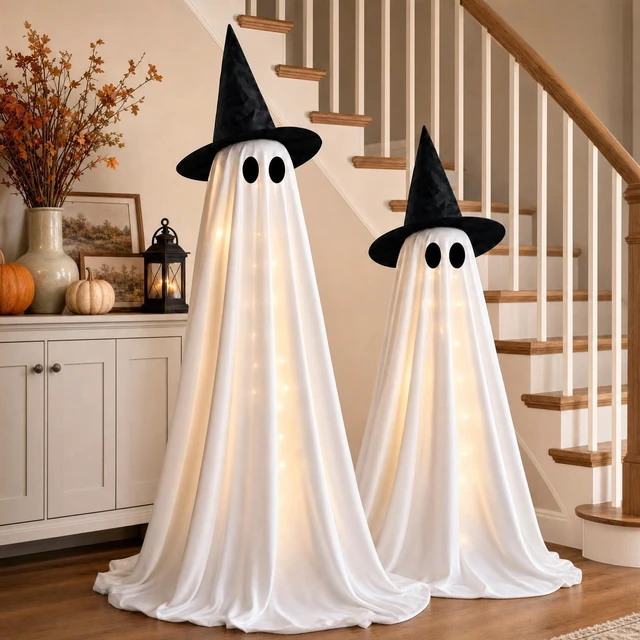 Main image of Halloween Decorations Indoor 2 Pack Light Up Ghosts | Easy to Assemble,Adjustable Height,30 Lights,Durable Material,Great for Halloween Party,Porch,Mantel,Home Decor