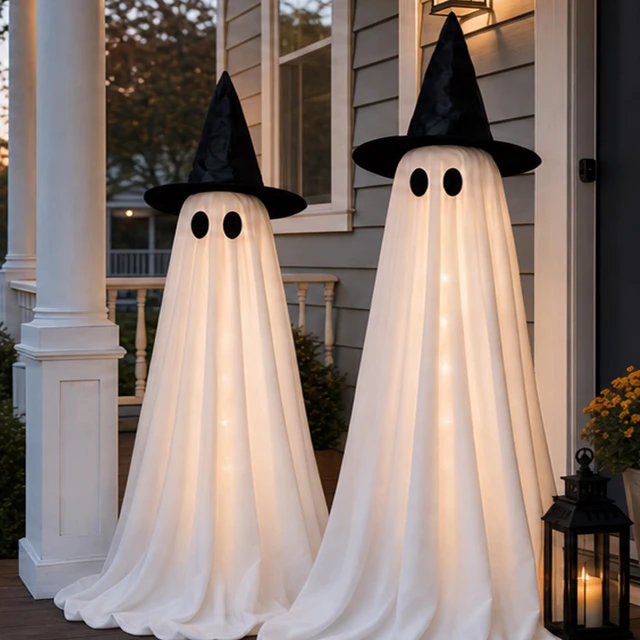 Alt view image 2 of 6 - Halloween Decorations Indoor 2 Pack Light Up Ghosts | Easy to Assemble,Adjustable Height,30 Lights,Durable Material,Great for Halloween Party,Porch,Mantel,Home Decor