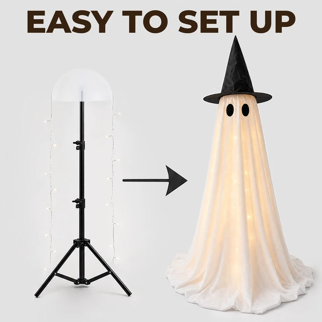 Alt view image 3 of 6 - Halloween Decorations Indoor 2 Pack Light Up Ghosts | Easy to Assemble,Adjustable Height,30 Lights,Durable Material,Great for Halloween Party,Porch,Mantel,Home Decor