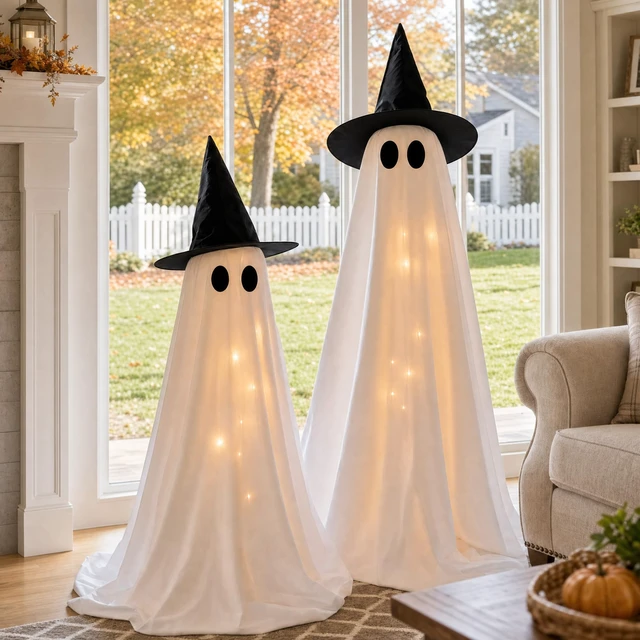 Alt view image 4 of 6 - Halloween Decorations Indoor 2 Pack Light Up Ghosts | Easy to Assemble,Adjustable Height,30 Lights,Durable Material,Great for Halloween Party,Porch,Mantel,Home Decor