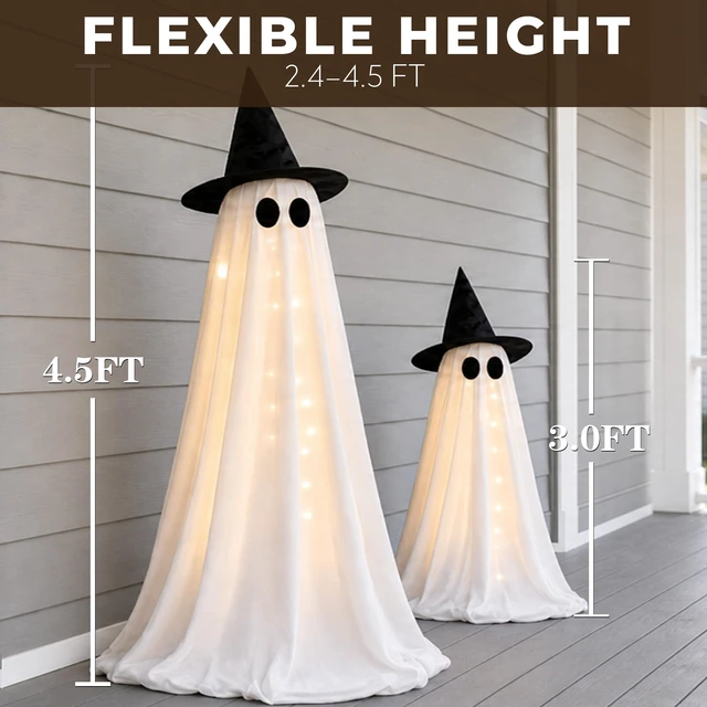 Alt view image 5 of 6 - Halloween Decorations Indoor 2 Pack Light Up Ghosts | Easy to Assemble,Adjustable Height,30 Lights,Durable Material,Great for Halloween Party,Porch,Mantel,Home Decor